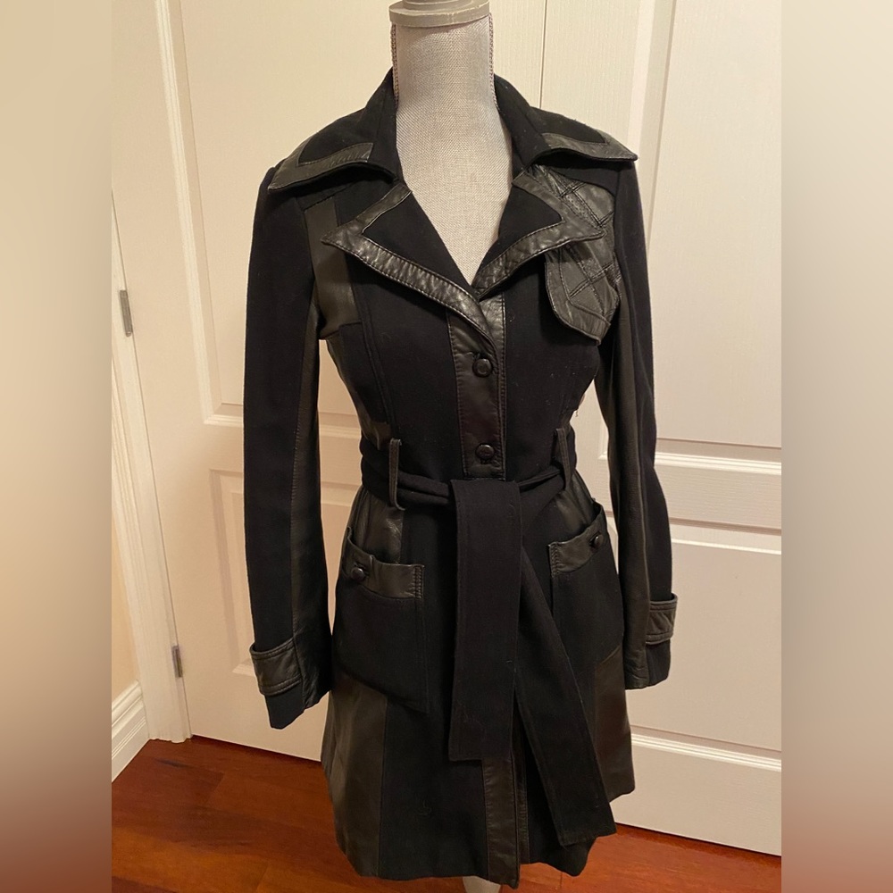 Bebe Fitted Black Jacket w Buttons & Belt- Good condition small mark shown
